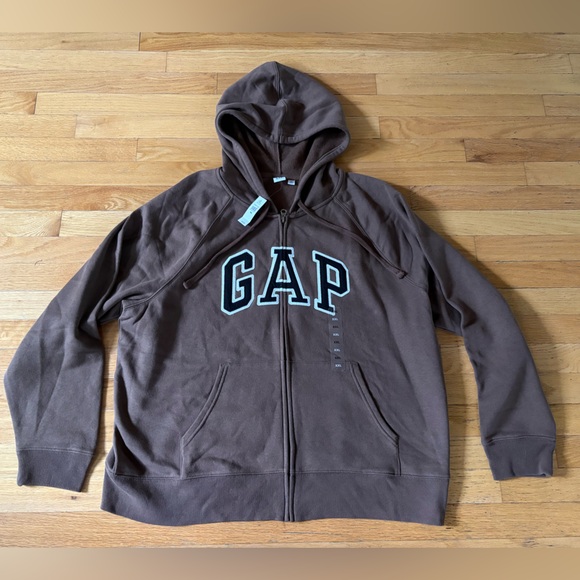GAP LOGO Chocolate Brown Zip Hoodie NWT XXL - Picture 1 of 9